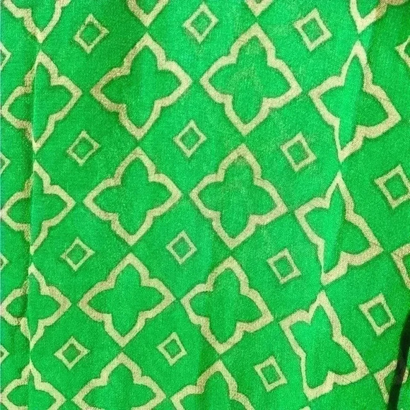 MONISHA JAISING FOR TABLA - GREEN TILE PATERN LONG TUNIC Gold TRIM Size S NWOT - Picture 8 of 9